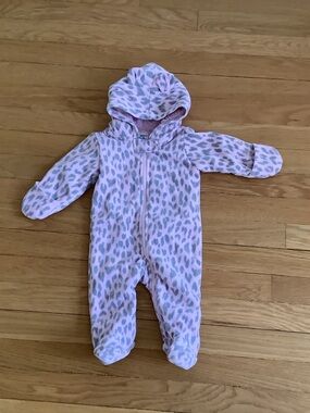 Carter's Pink and Gray Leopard Hooded Footie One-Piece